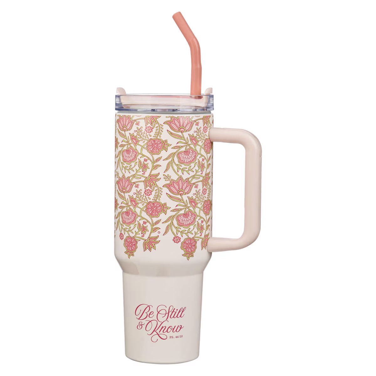 Be Still and Know Pink Spring Floral 40 Oz Tumbler with Reusable Straw