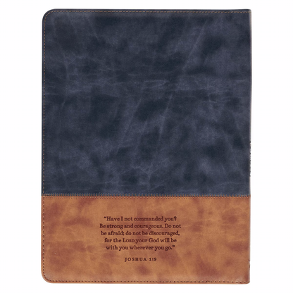 Strong and Courageous Butterscotch and Navy Faux Leather Padfolio - Joshua 1:9