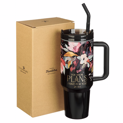 I Know The Plans Floral 40 Oz Tumbler with Reusable Straw