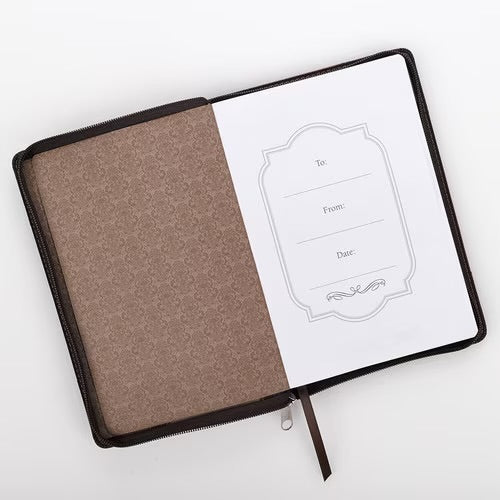 Strong and Courageous Walnut-Brown and Tan Faux Leather Journal with Zipper Closure