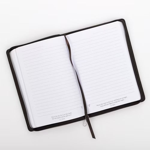 Strong and Courageous Walnut-Brown and Tan Faux Leather Journal with Zipper Closure