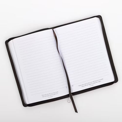 Strong and Courageous Walnut-Brown and Tan Faux Leather Journal with Zipper Closure