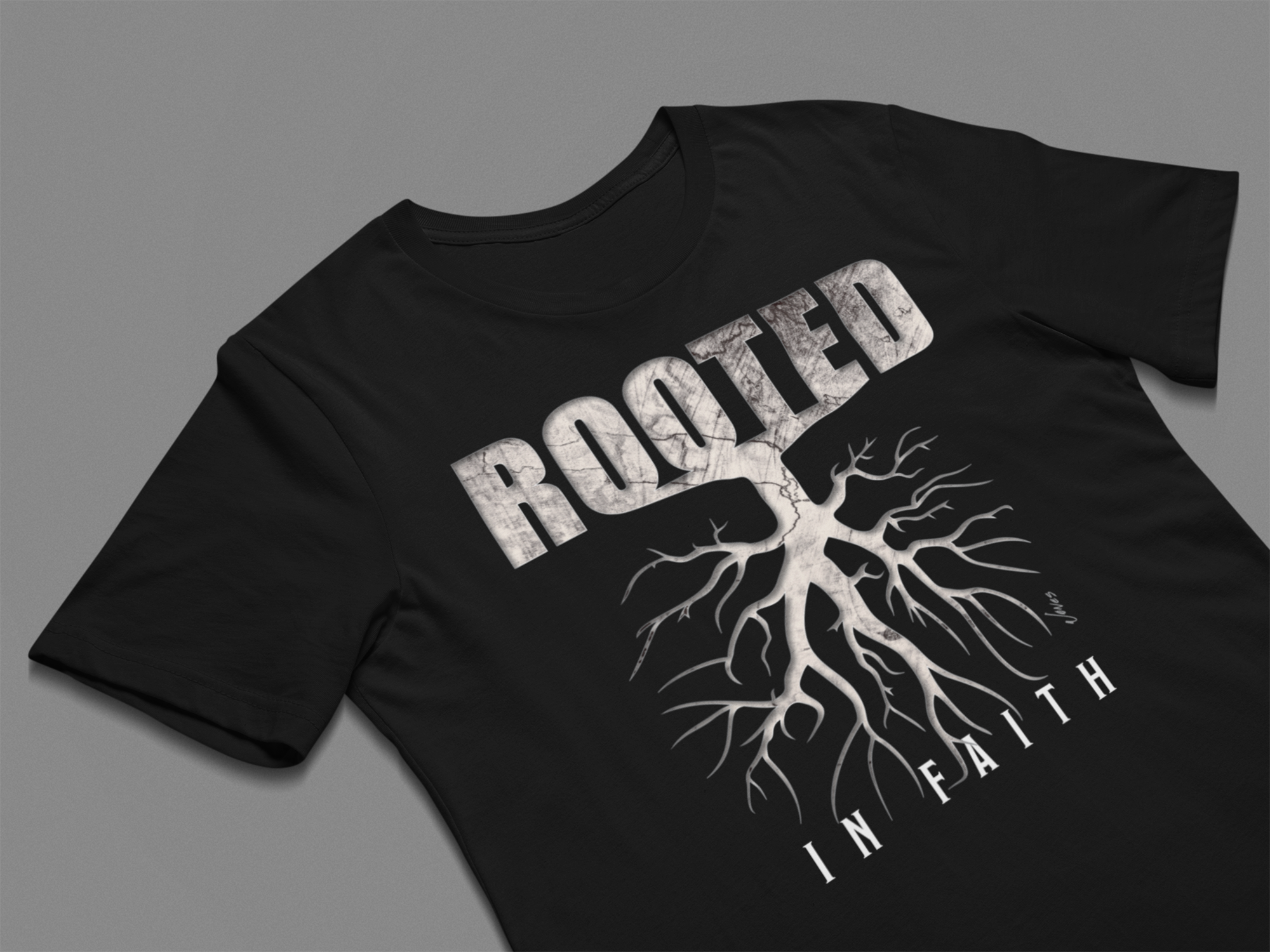 Rooted in Faith Black Cotton T-Shirt - Embrace Your Spiritual Journey in Style with this Comfortable and Meaningful Christian Apparel