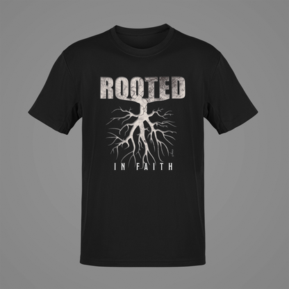 Rooted in Faith Black Cotton T-Shirt - Embrace Your Spiritual Journey in Style with this Comfortable and Meaningful Christian Apparel