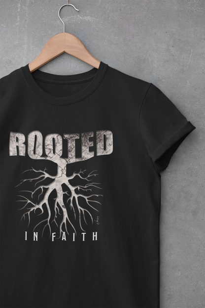 Rooted in Faith Black Cotton T-Shirt - Embrace Your Spiritual Journey in Style with this Comfortable and Meaningful Christian Apparel