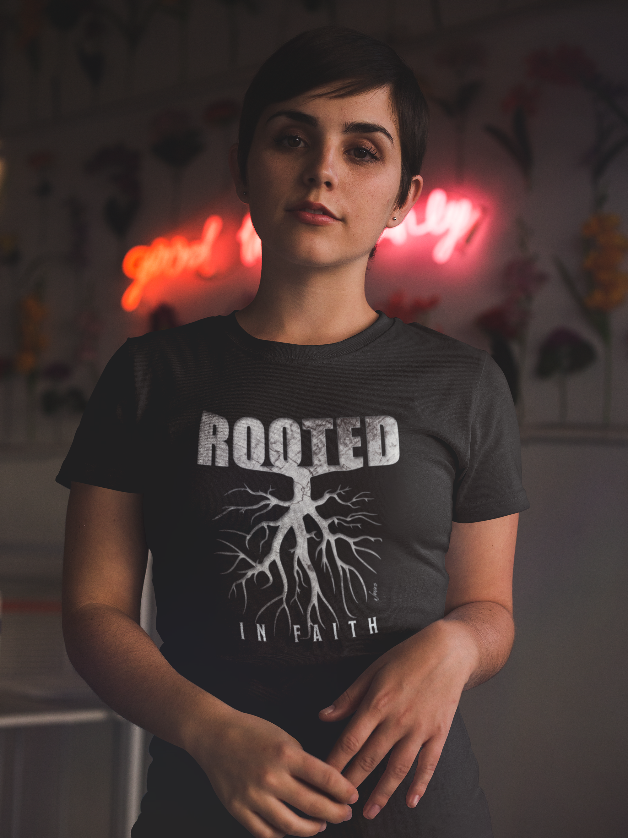 Rooted in Faith Black Cotton T-Shirt - Embrace Your Spiritual Journey in Style with this Comfortable and Meaningful Christian Apparel